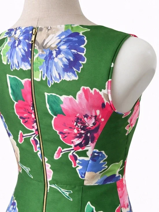 Kate Spade New York Floral Sheath Dress Green Pink Blue Sleeveless Size 2 - Picture 6 of 8